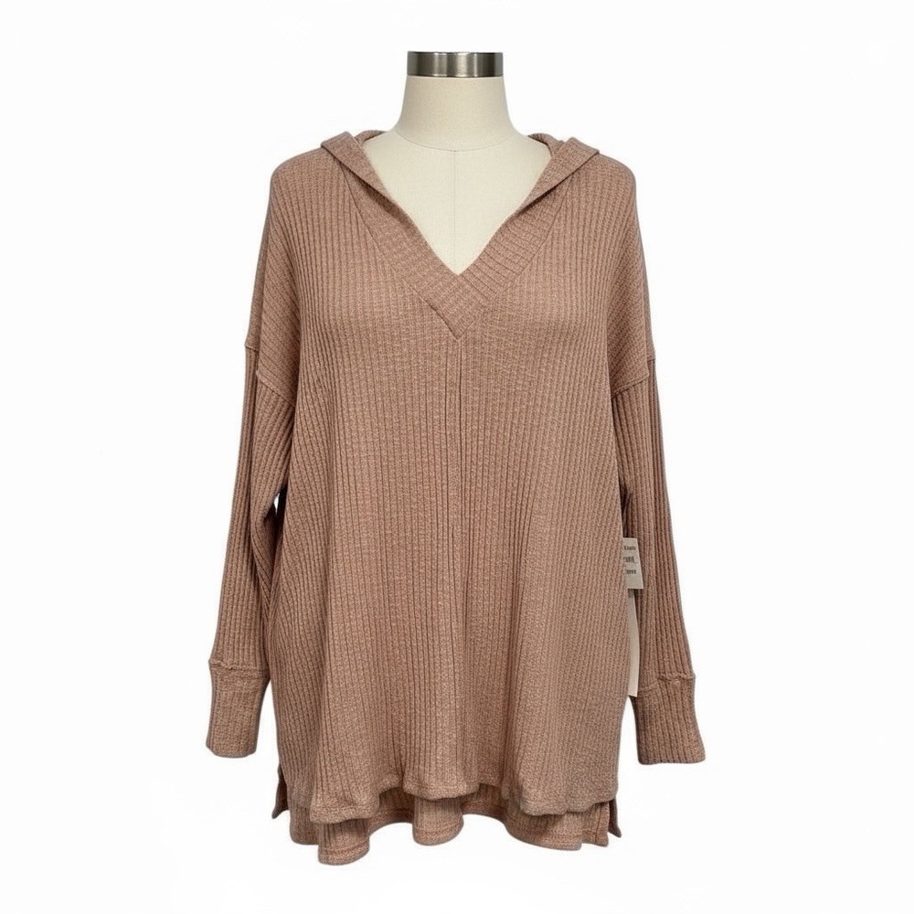 Caslon Sweater Womens 2x Pink‎ Smoke V-Neck Ribbed Knit Long Sleeve NWT